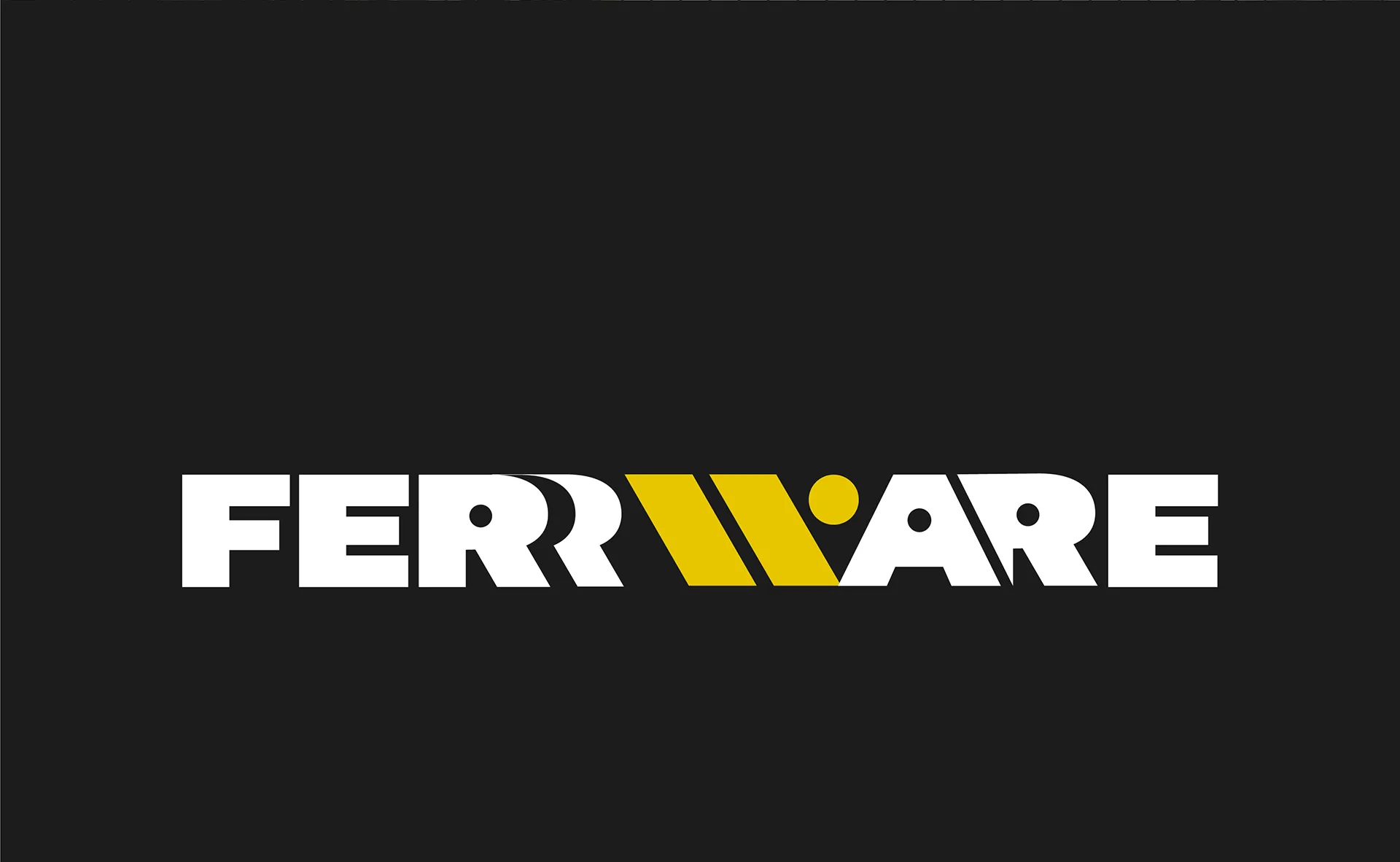黑底白色 FERRWARE 字标,字形宽厚,带衬线细节