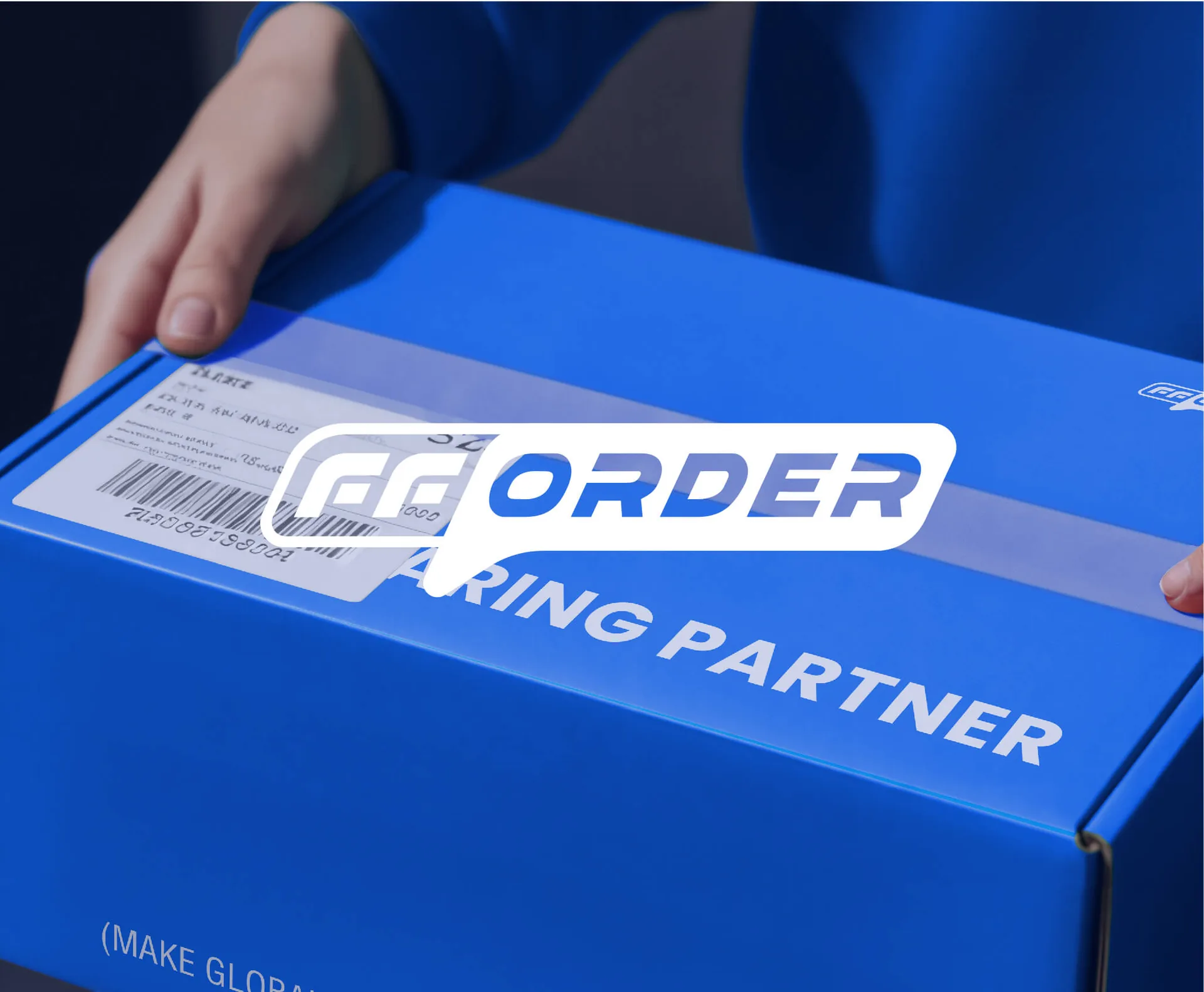 fforder 蓝色快递箱与字标,设计效果图