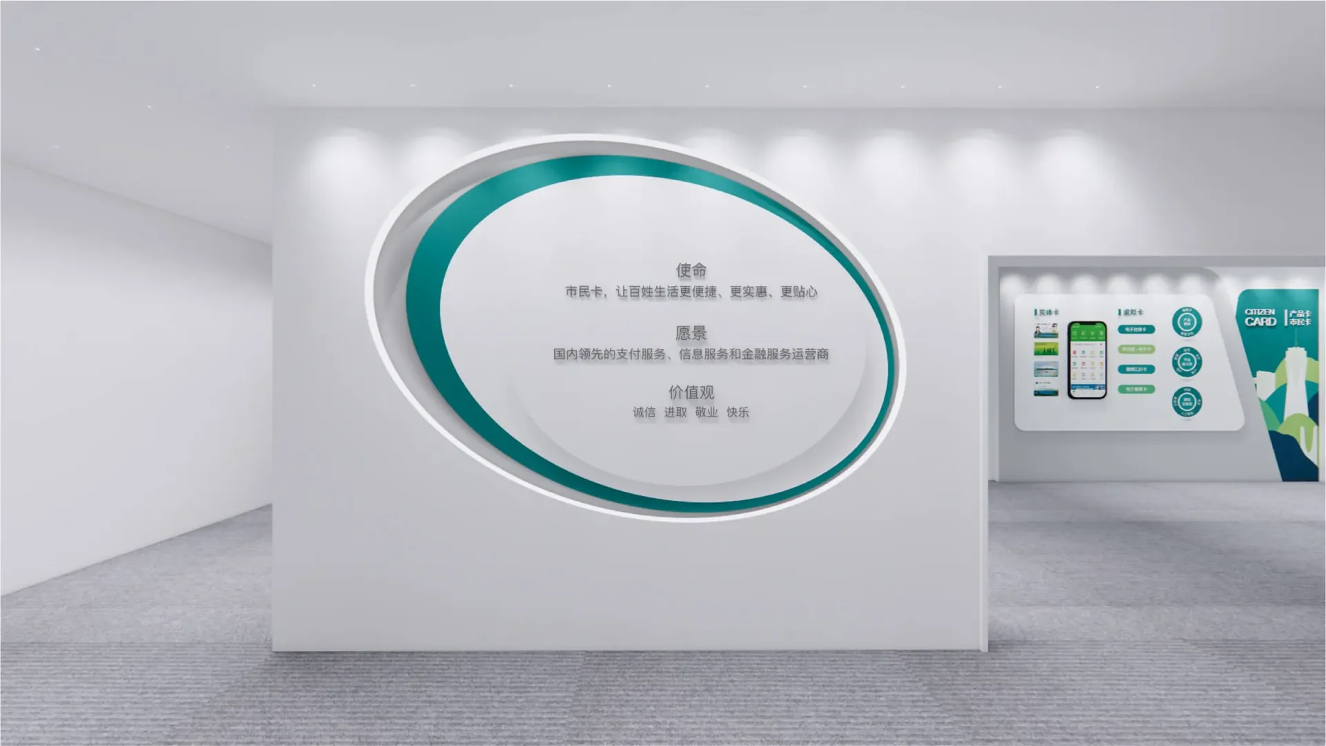 市民卡展厅动线与功能区,设计效果图